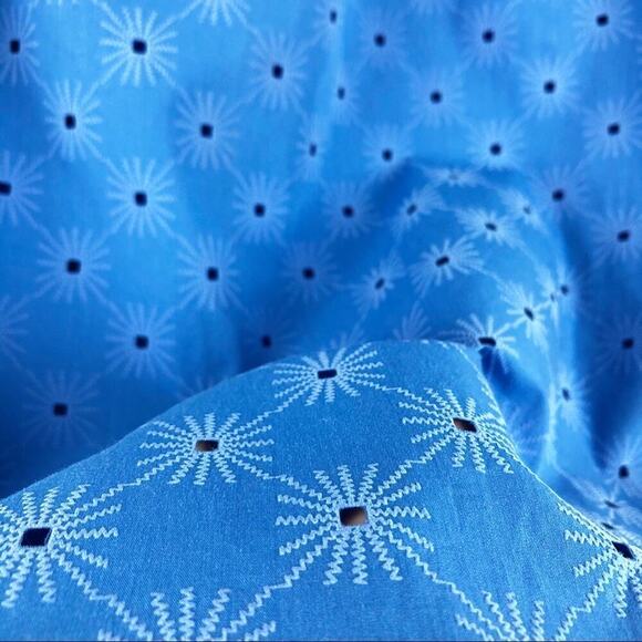 Zara Floral Openwork Textured Blue Off Shoulder Mini Sun Dress Balloon Sleeve - Picture 14 of 15